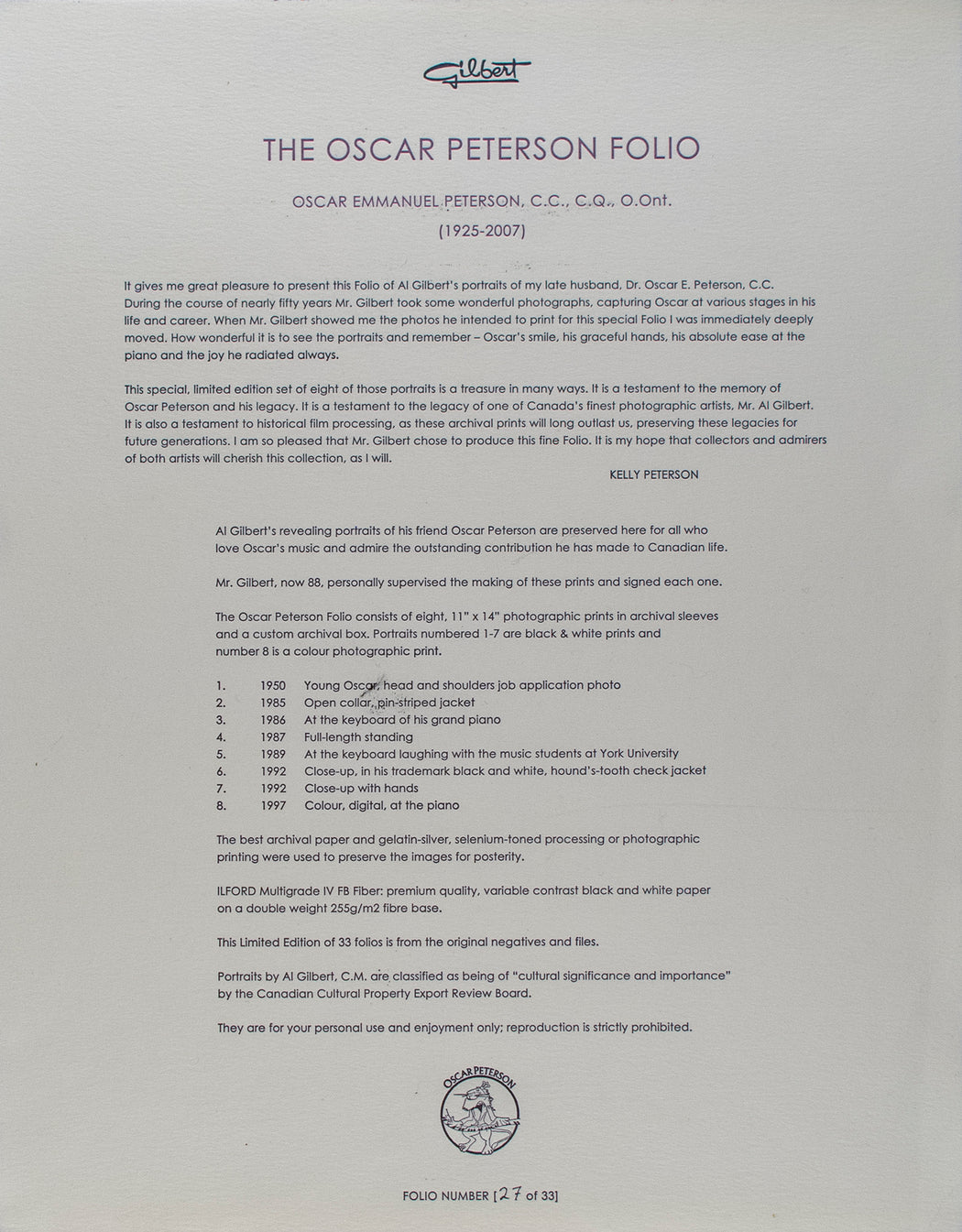 Oscar Peterson, A Lifetime Folio of Personal Portraits