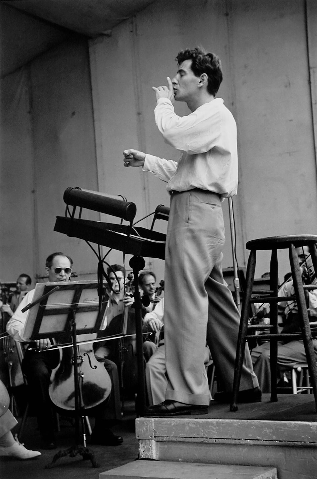 FFOTO-Ruth Orkin-Bernstein Conducting, Lewisohn Stadium, NYC