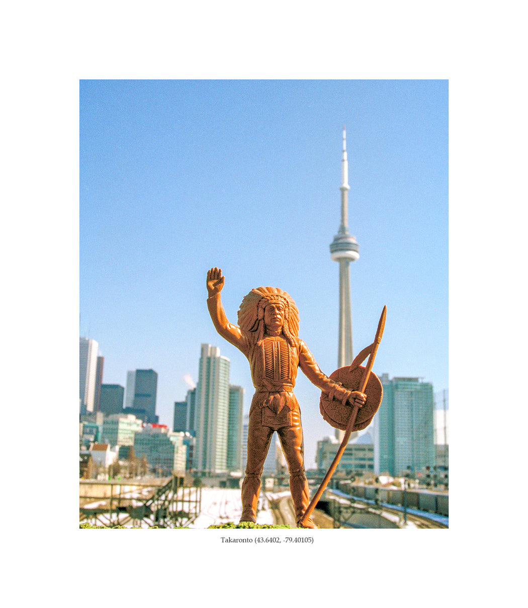 Peace Chief with CN Tower, Toronto, Ontario, GPS coordinates: 43.6402, -79.40105