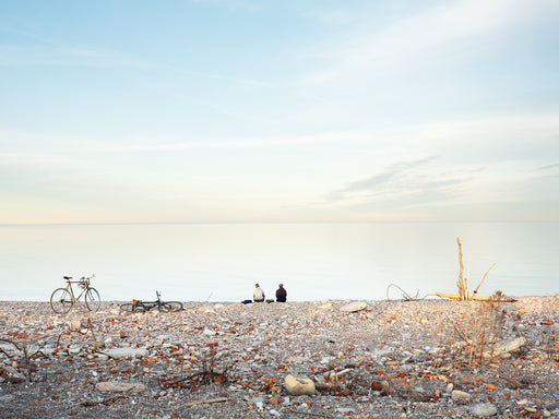 Cyclists on the shoreline of the Endikement, Tommy Thompson Park, Toronto