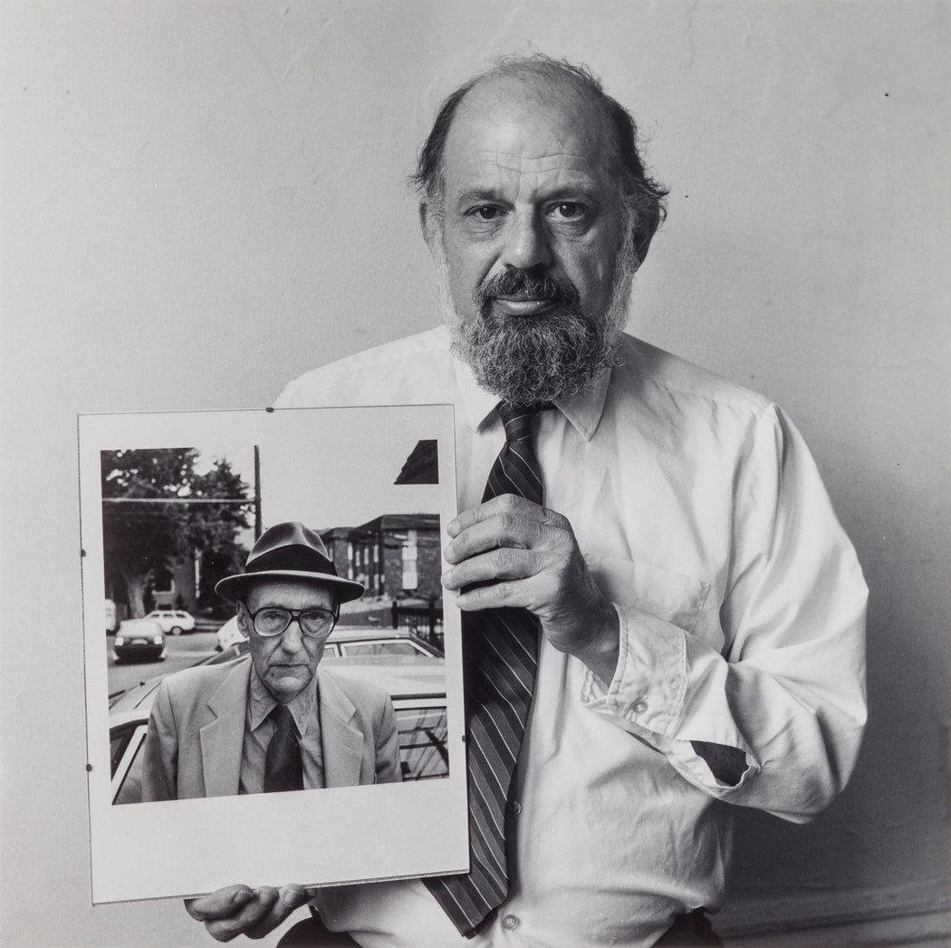 Allen Ginsberg with his own portrait of Burroughs