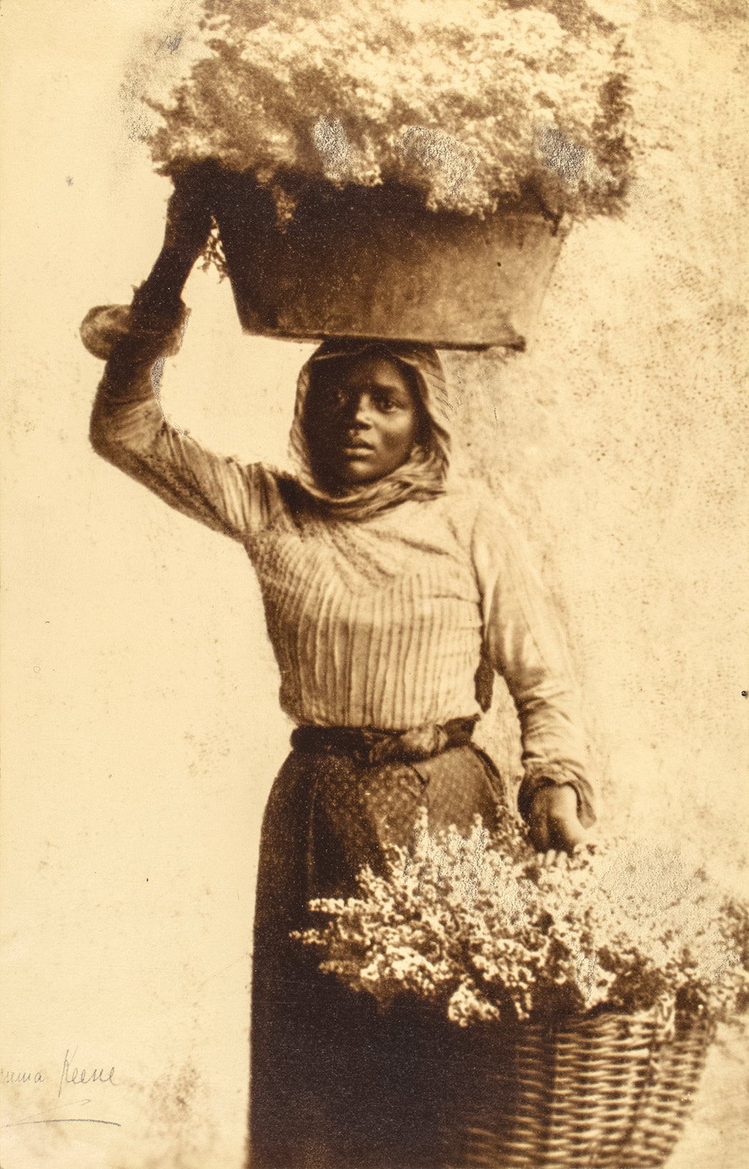 Untitled [Young woman with flower baskets]