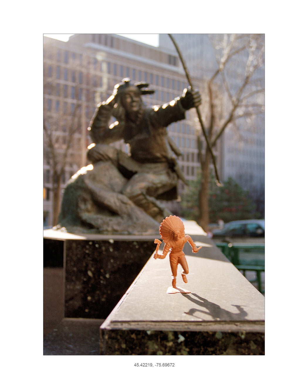 War Dancer, Hunter Statue, Ottawa, Ontario, Queen Street, GPS coordinates: 45.4223-75.696717