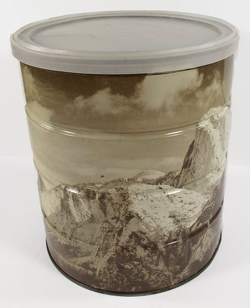 Hills Brothers coffee can with a reproduction of Winter Morning, Yosemite Valley, California - Ansel Adams