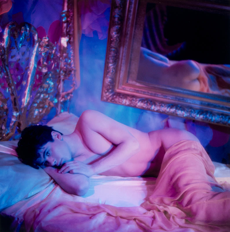 FFOTO-James Bidgood-Bobby Lying on Bed Under Pink Chiffon Sheet [146E]
