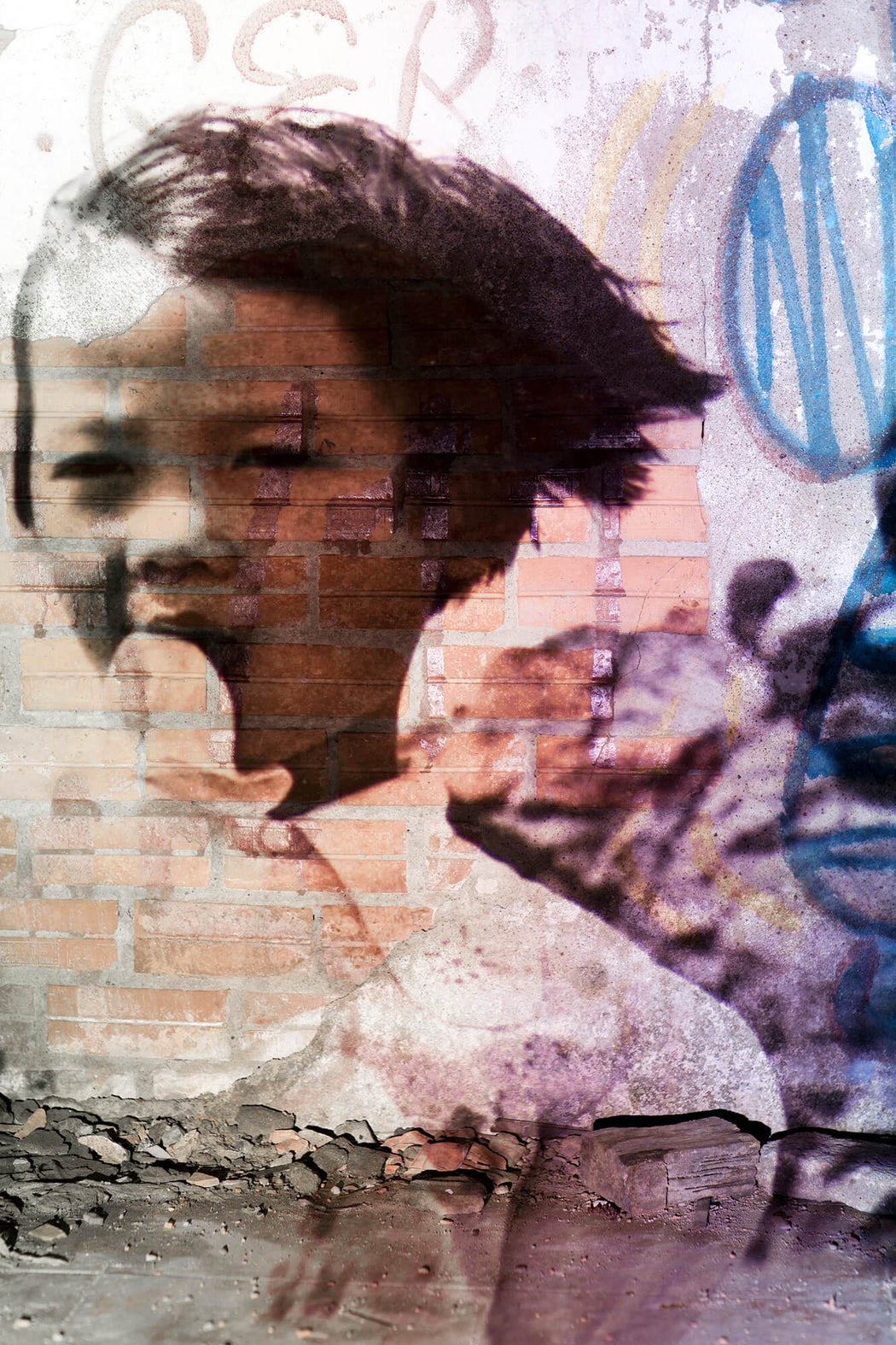 FFOTO-Olivia Marty-Daddy, Why Must This War Be? (projected on a graffiti wall in an abandoned house, in Tran Nao, Saigon)